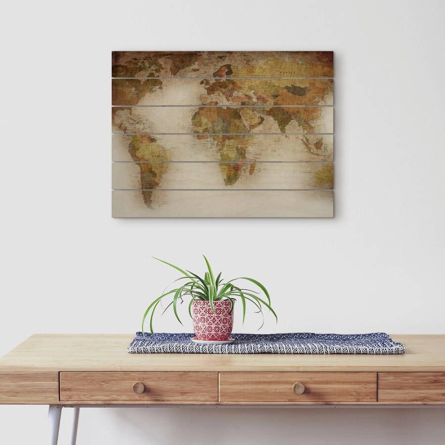 Artland Artprint op hout Wereldkaart
