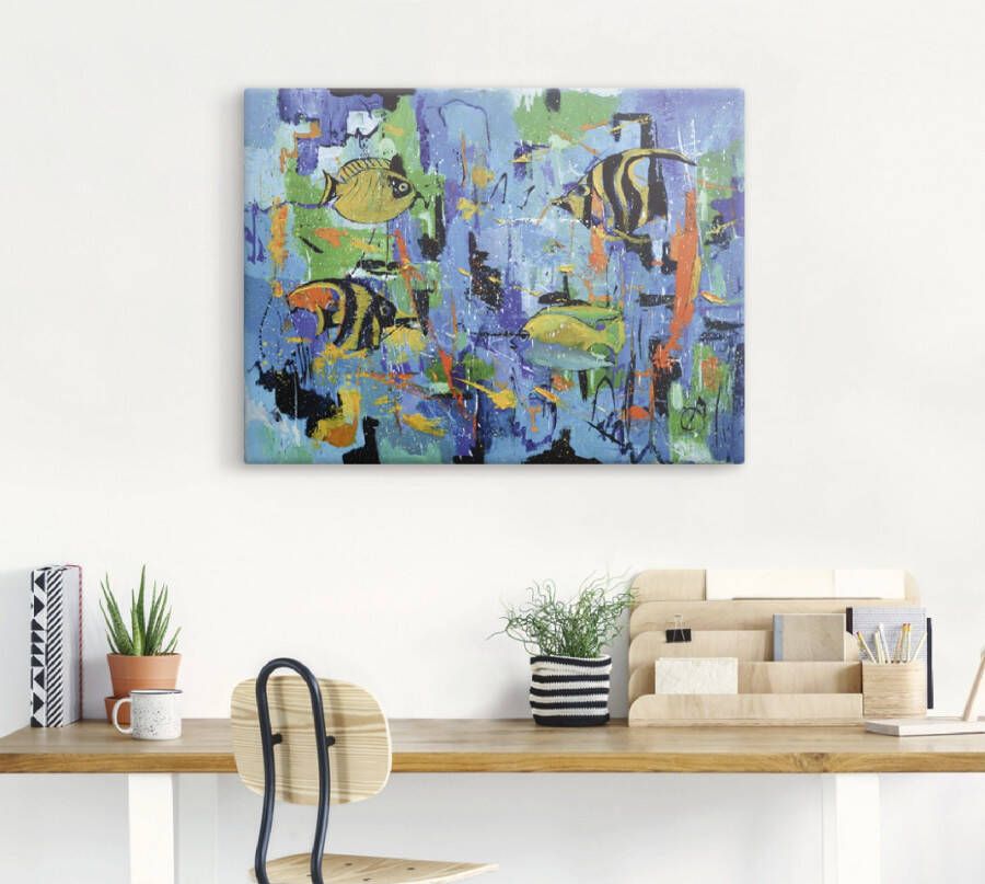 Artland Artprint op linnen Abstract vissen blauw gespannen op een spieraam