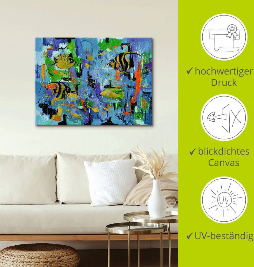 Artland Artprint op linnen Abstract vissen blauw gespannen op een spieraam