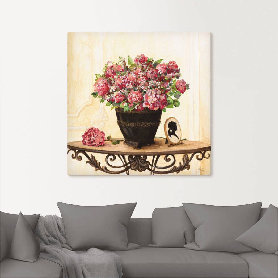 Artland Artprint op linnen Boeket van rode hortensia's