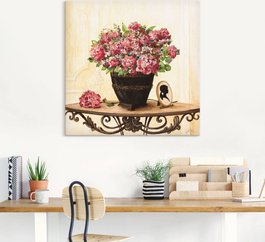 Artland Artprint op linnen Boeket van rode hortensia's