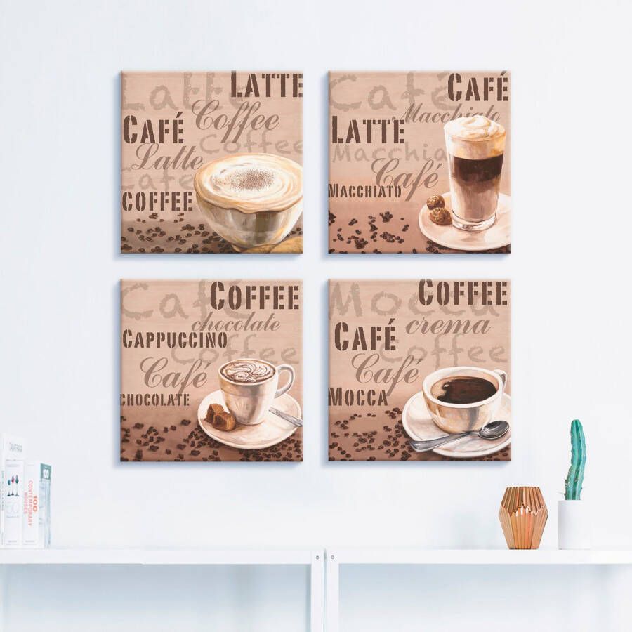 Artland Artprint op linnen Café au lait latte MacchiatoChocolade (4-delig)