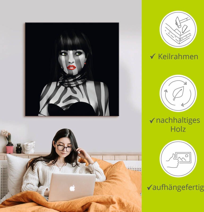 Artland Artprint op linnen Exotische lady gespannen op een spieraam