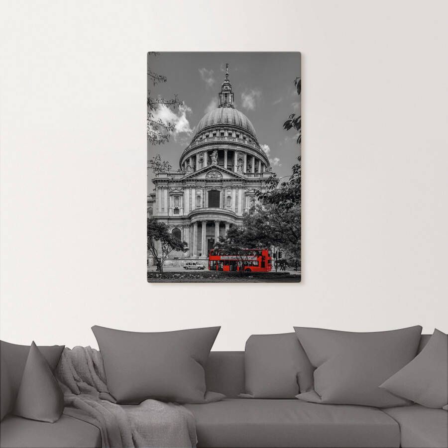 Artland Artprint op linnen Londen St. Paul s Cathedral & rode bus