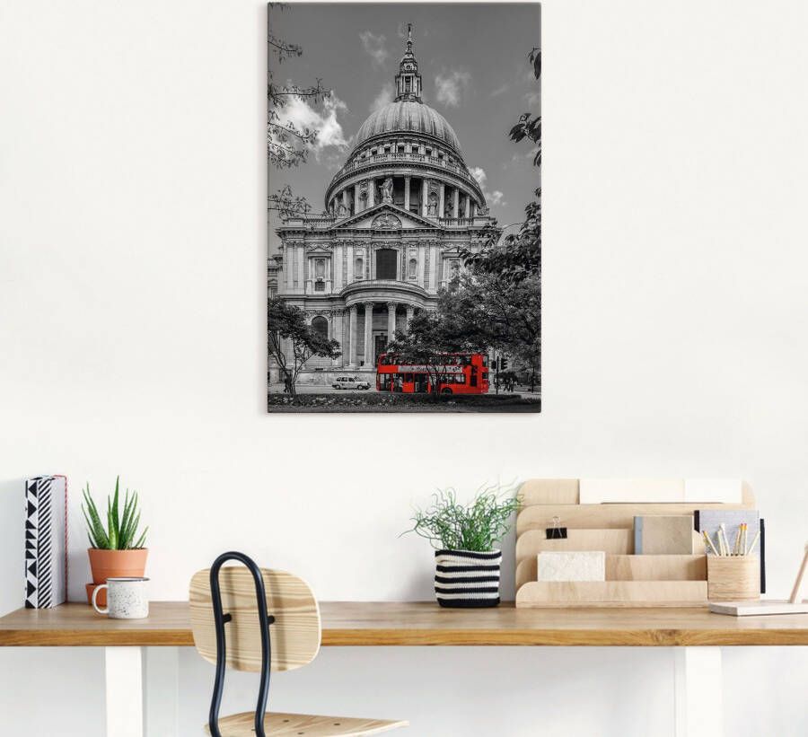 Artland Artprint op linnen Londen St. Paul s Cathedral & rode bus