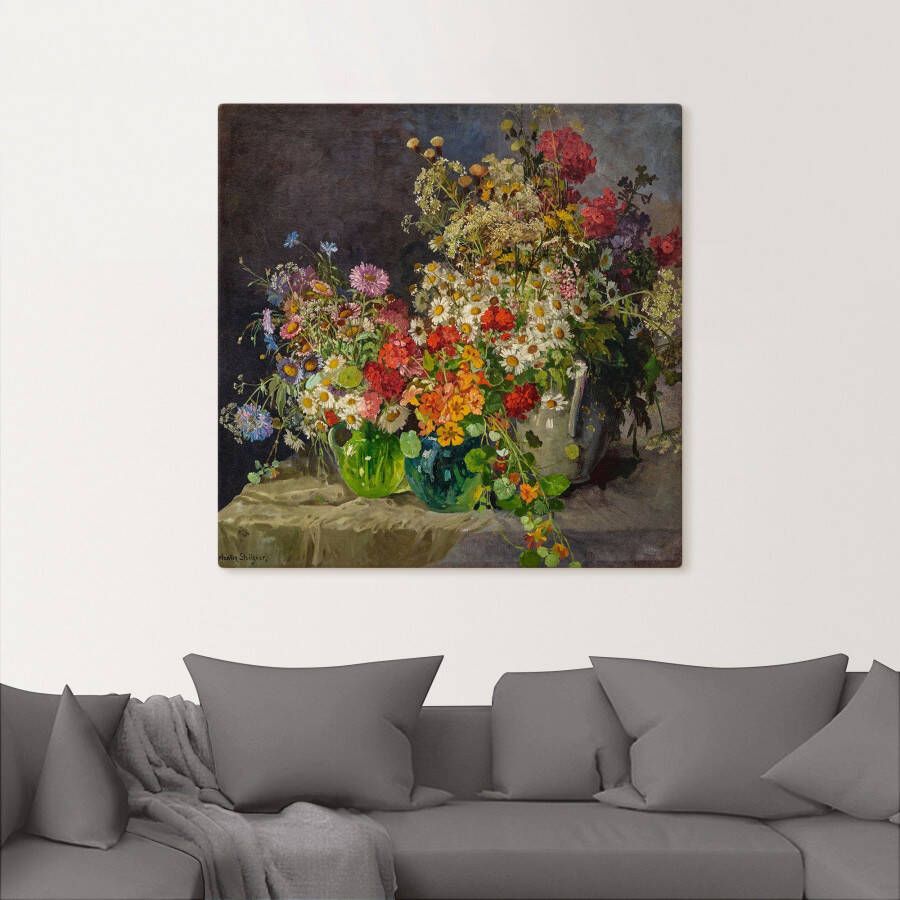 Artland Artprint op linnen Stilleven met weidebloemen in kruiken.