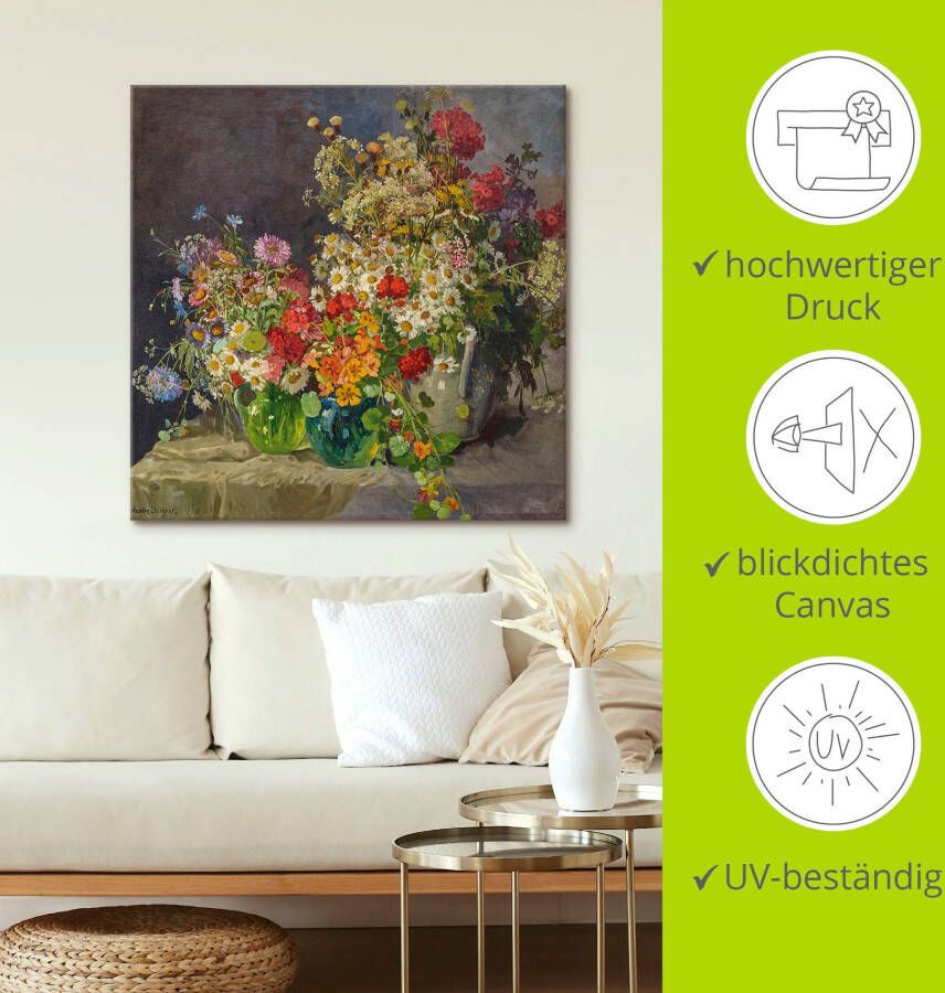 Artland Artprint op linnen Stilleven met weidebloemen in kruiken.