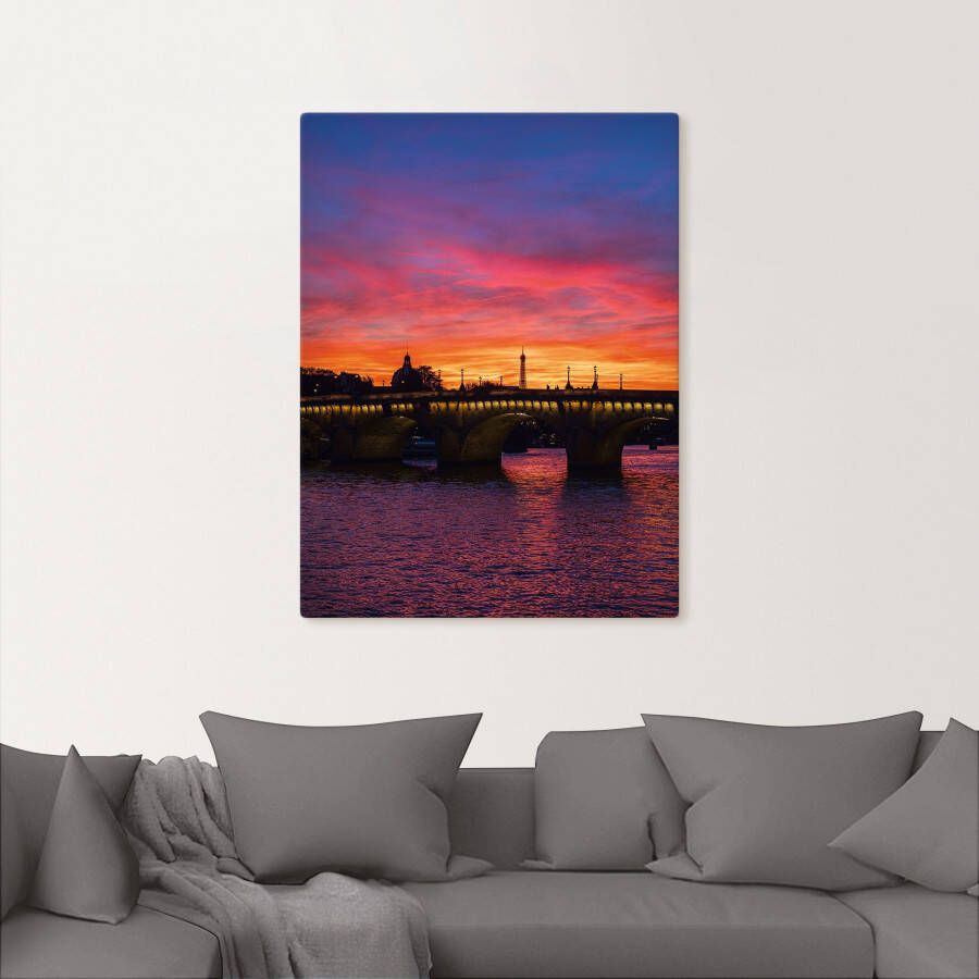 Artland Artprint op linnen Brug Pont Neuf bij zonsondergang