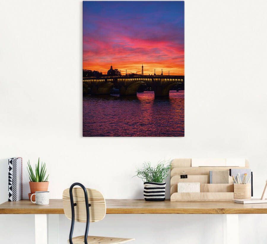 Artland Artprint op linnen Brug Pont Neuf bij zonsondergang