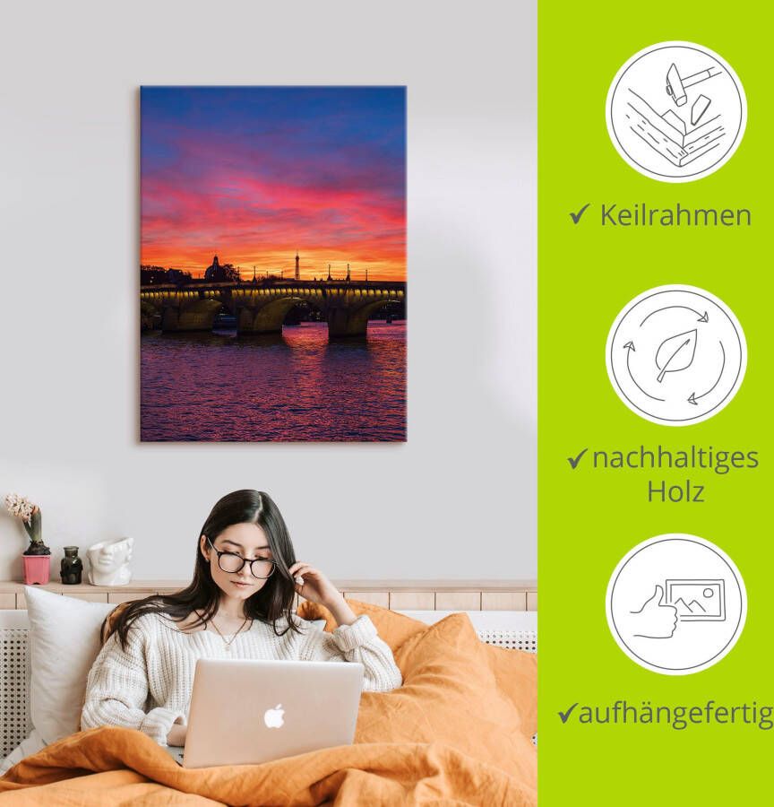 Artland Artprint op linnen Brug Pont Neuf bij zonsondergang