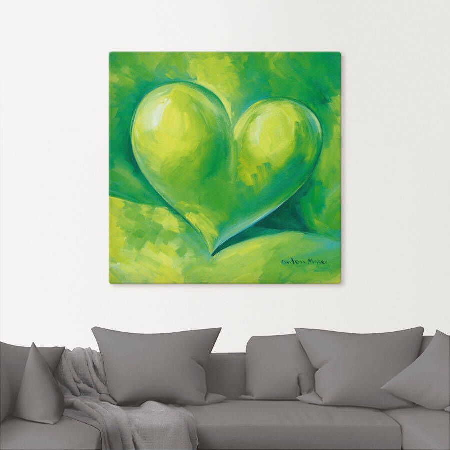 Artland Artprint op linnen Groen hart gespannen op een spieraam