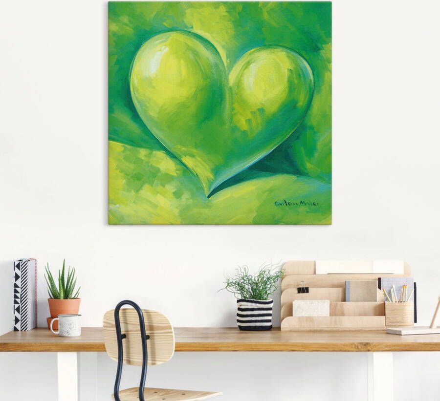 Artland Artprint op linnen Groen hart gespannen op een spieraam