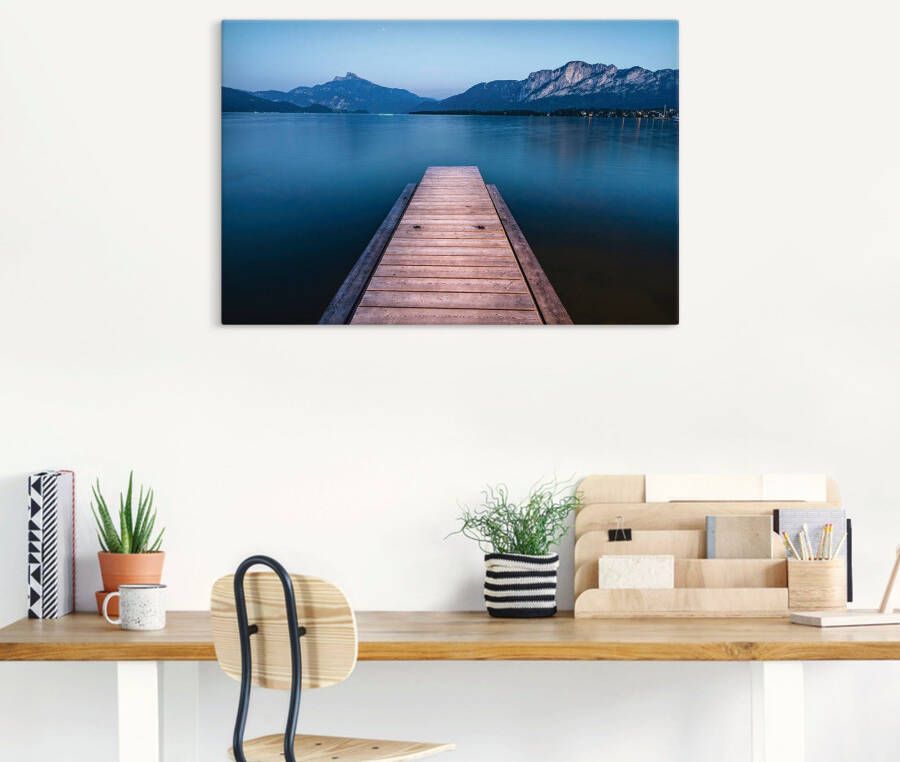 Artland Artprint op linnen Houten steiger met het oog op de Mondsee