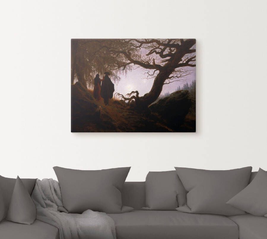 Artland Artprint op linnen Man en vrouw kijken naar de maan 1830x35