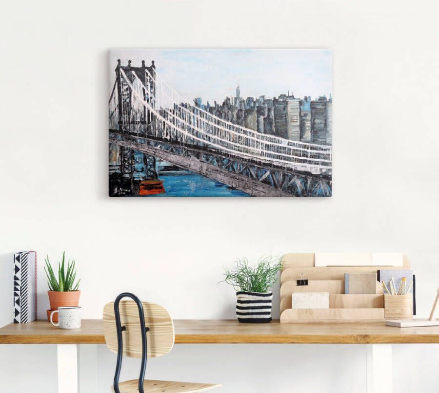 Artland Artprint op linnen New York Brooklyn Bridge gespannen op een spieraam