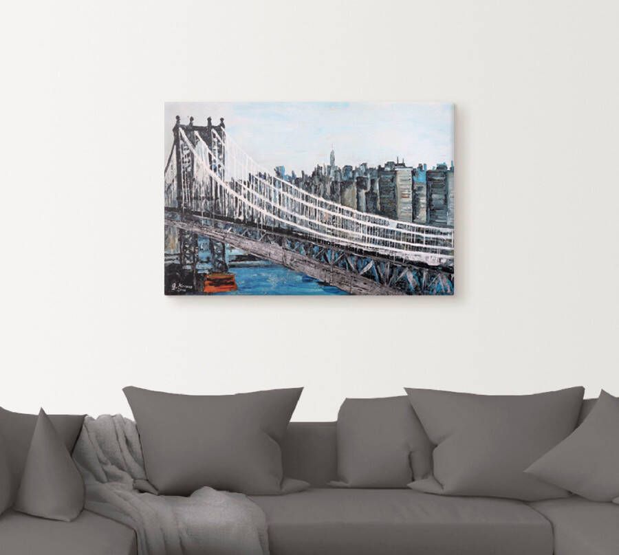 Artland Artprint op linnen New York Brooklyn Bridge gespannen op een spieraam