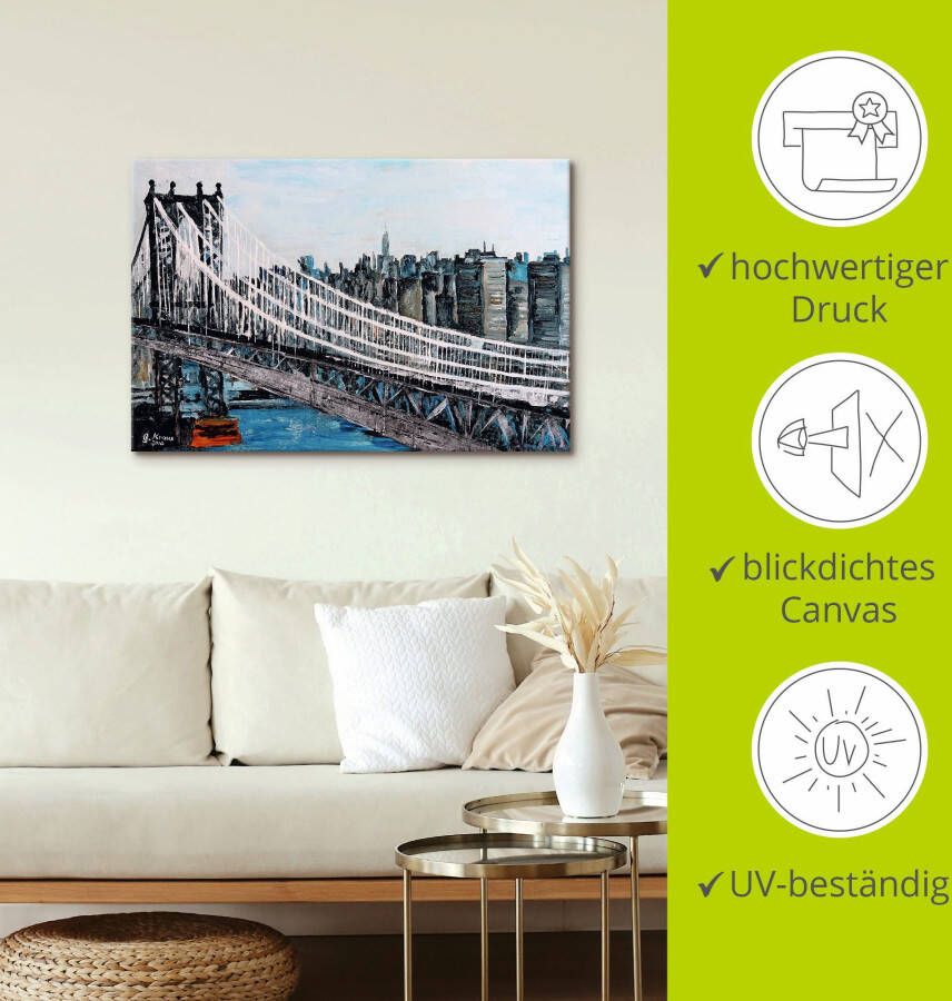 Artland Artprint op linnen New York Brooklyn Bridge gespannen op een spieraam