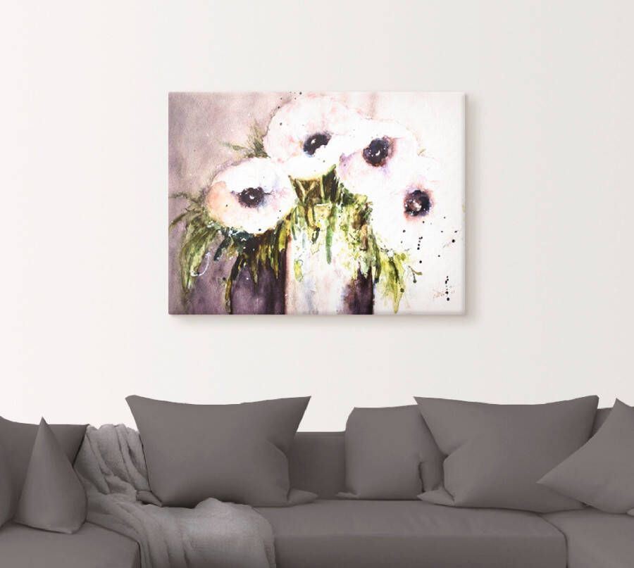 Artland Artprint op linnen Paars papaver In vaas gespannen op een spieraam