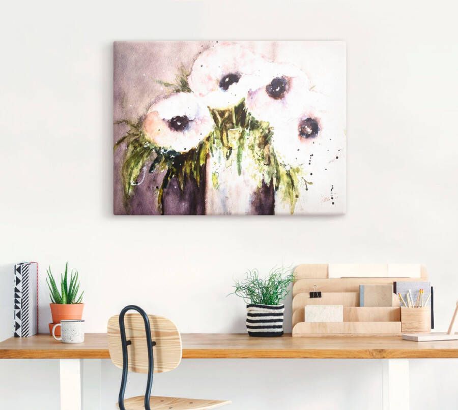 Artland Artprint op linnen Paars papaver In vaas gespannen op een spieraam