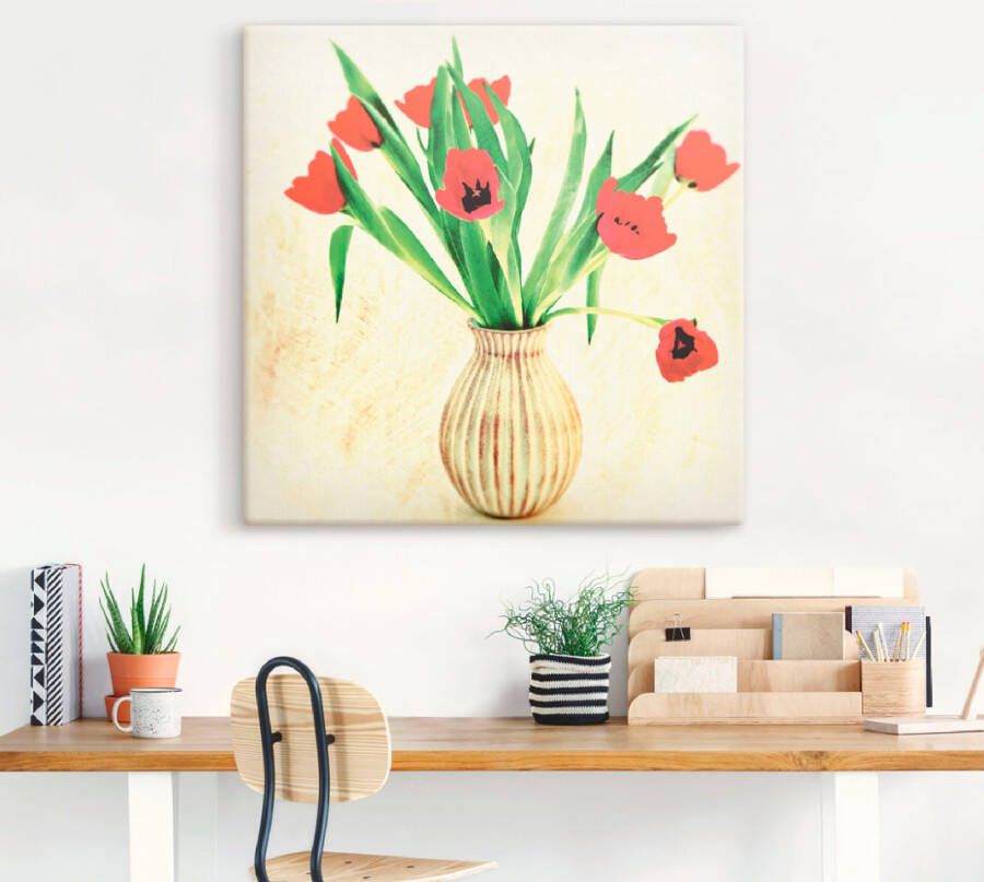 Artland Artprint op linnen Rode tulpen gespannen op een spieraam