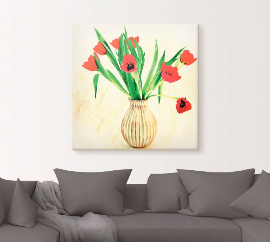 Artland Artprint op linnen Rode tulpen gespannen op een spieraam