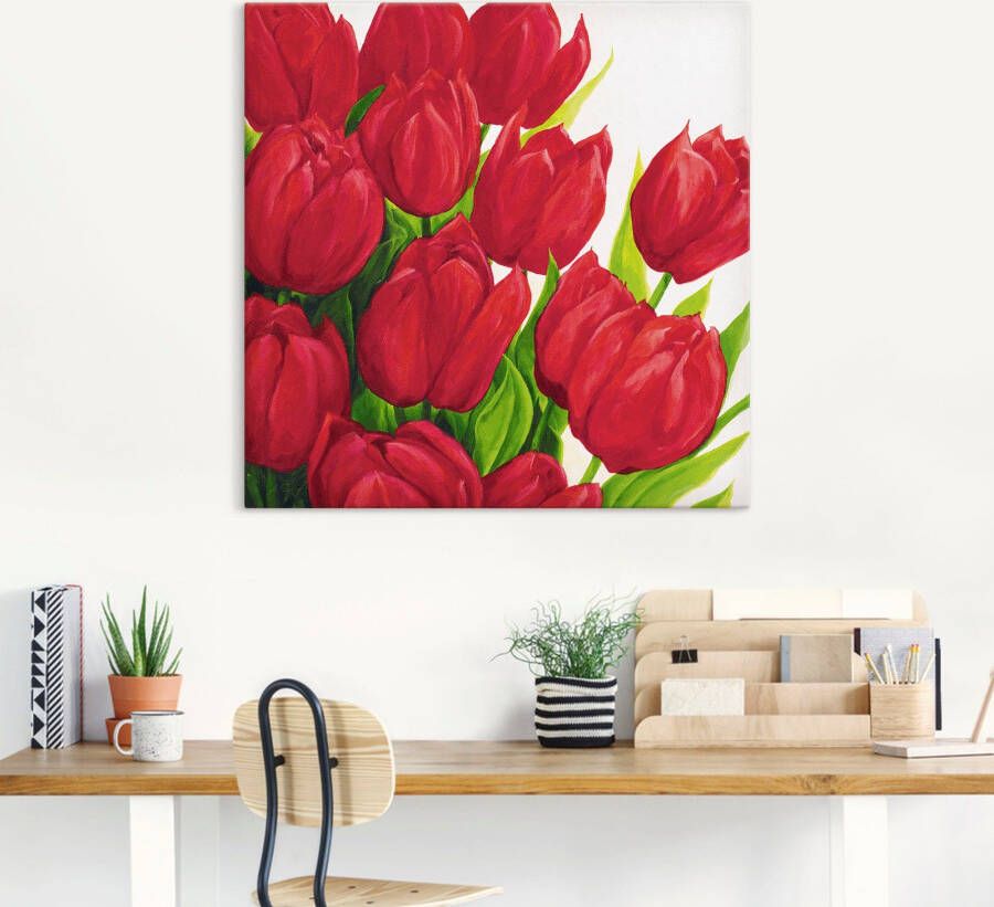 Artland Artprint op linnen Rode tulpen gespannen op een spieraam