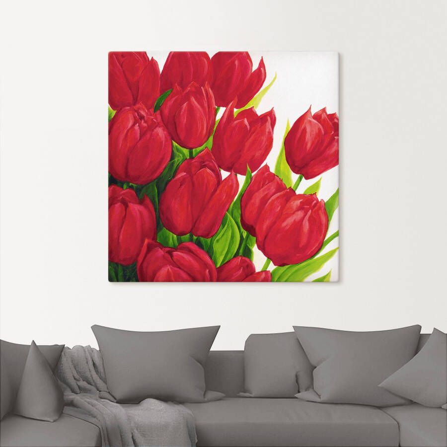 Artland Artprint op linnen Rode tulpen gespannen op een spieraam