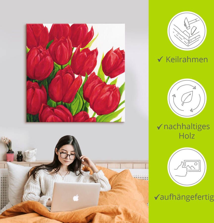 Artland Artprint op linnen Rode tulpen gespannen op een spieraam