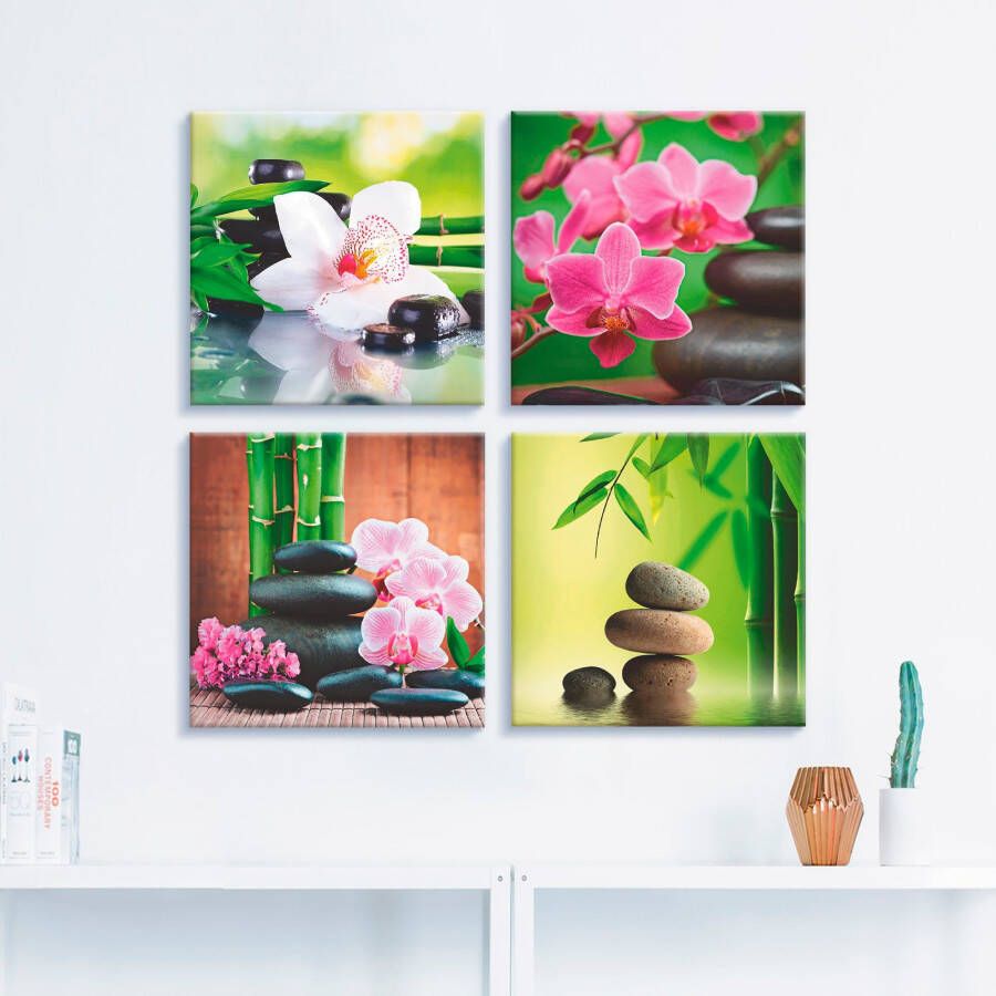 Artland Artprint op linnen Spa bamboe takjes zen stenen set van 4 verschillende maten (4-delig)