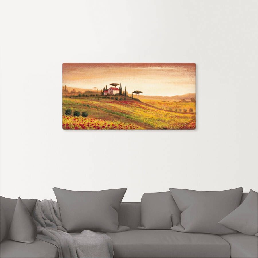 Artland Artprint op linnen Toscaans landschap met klaprozen