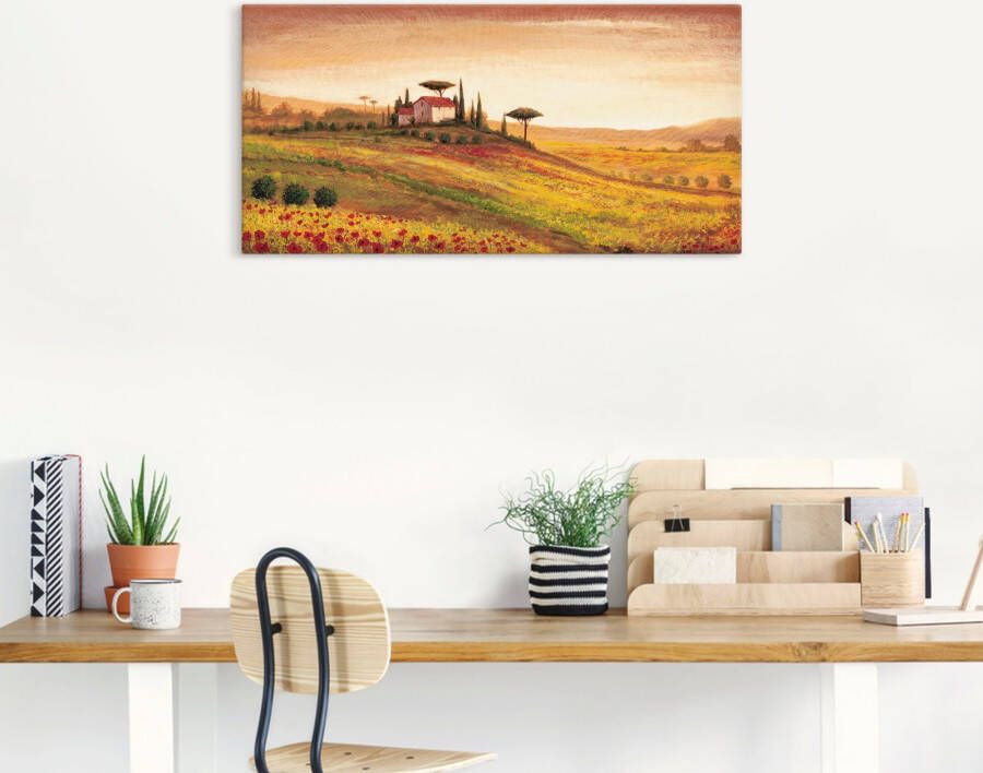 Artland Artprint op linnen Toscaans landschap met klaprozen