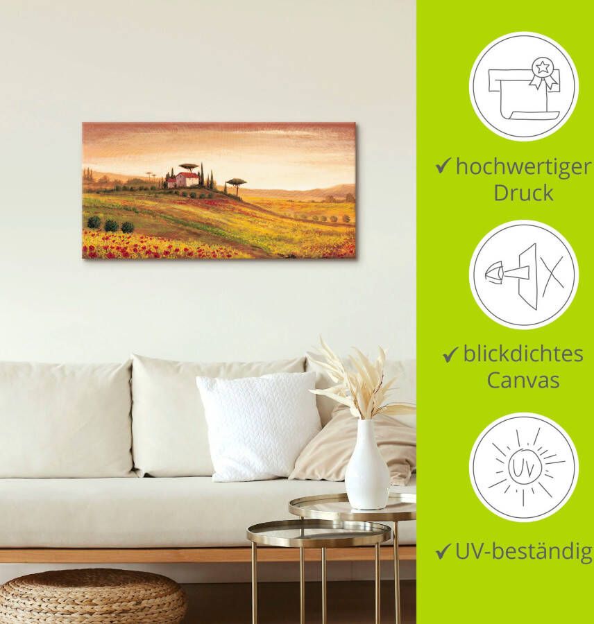 Artland Artprint op linnen Toscaans landschap met klaprozen