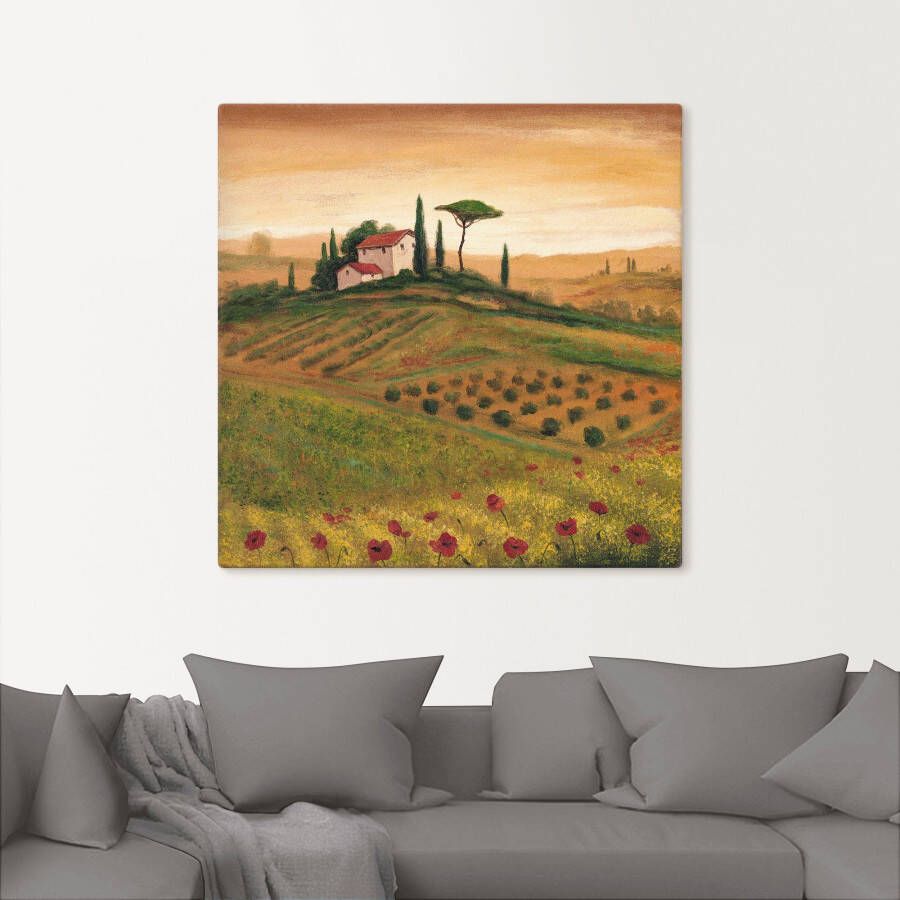 Artland Artprint op linnen Toscaans landschap met klaprozen I