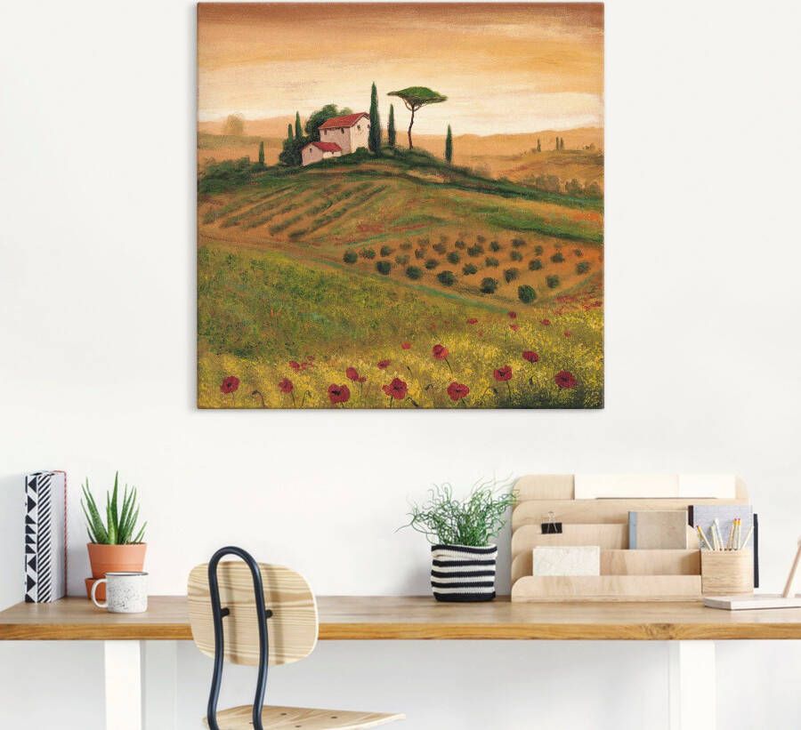 Artland Artprint op linnen Toscaans landschap met klaprozen I