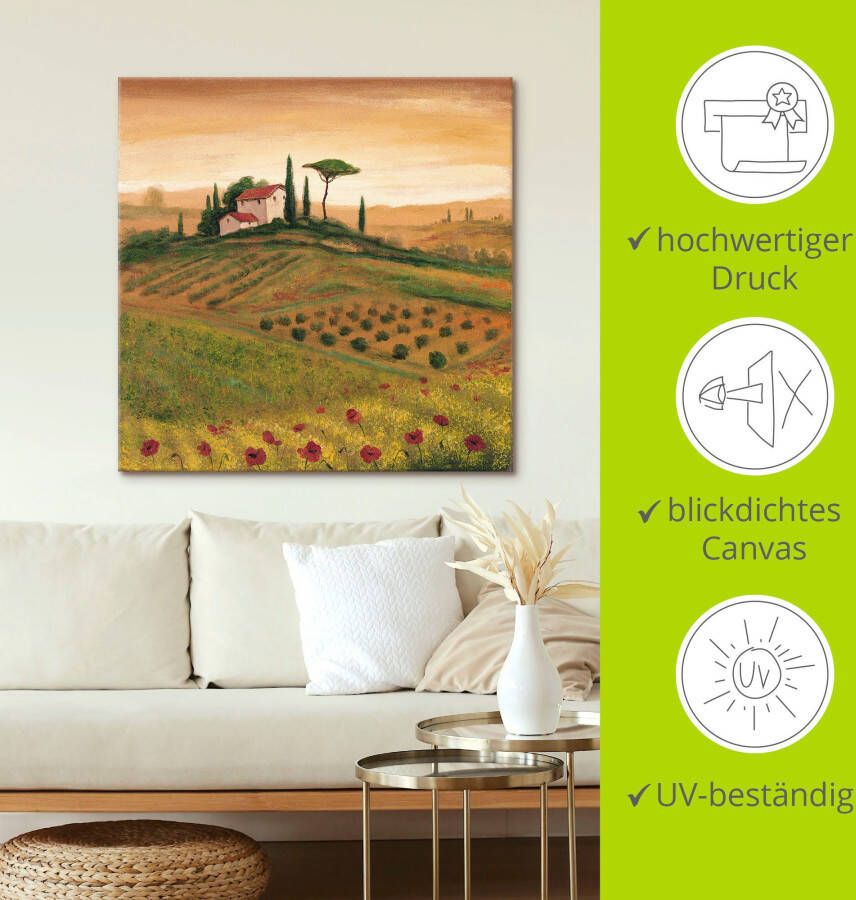 Artland Artprint op linnen Toscaans landschap met klaprozen I