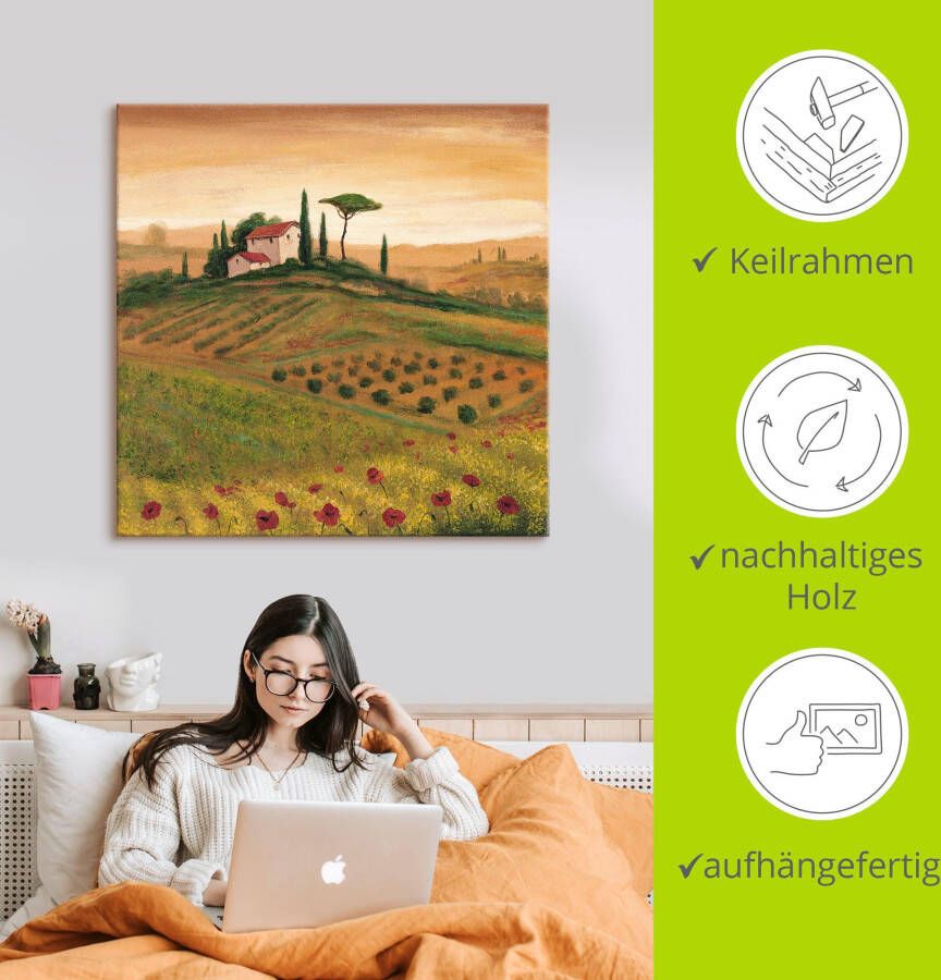 Artland Artprint op linnen Toscaans landschap met klaprozen I