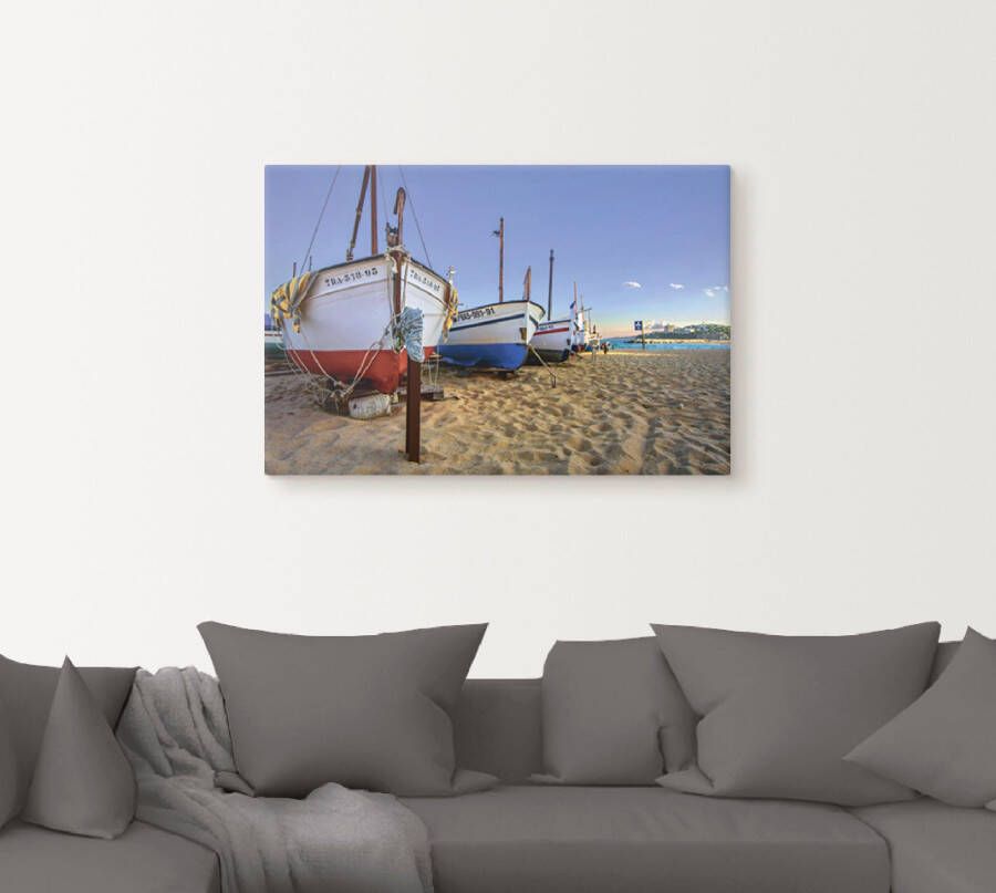 Artland Artprint op linnen Vissersboten aan het strand