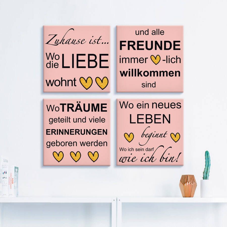 Artland Artprint op linnen Waar de liefde woont set van 4 verschillende maten (4-delig)