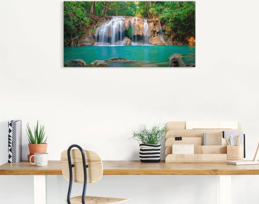 Artland Artprint op linnen Waterval in het bos nationaal park