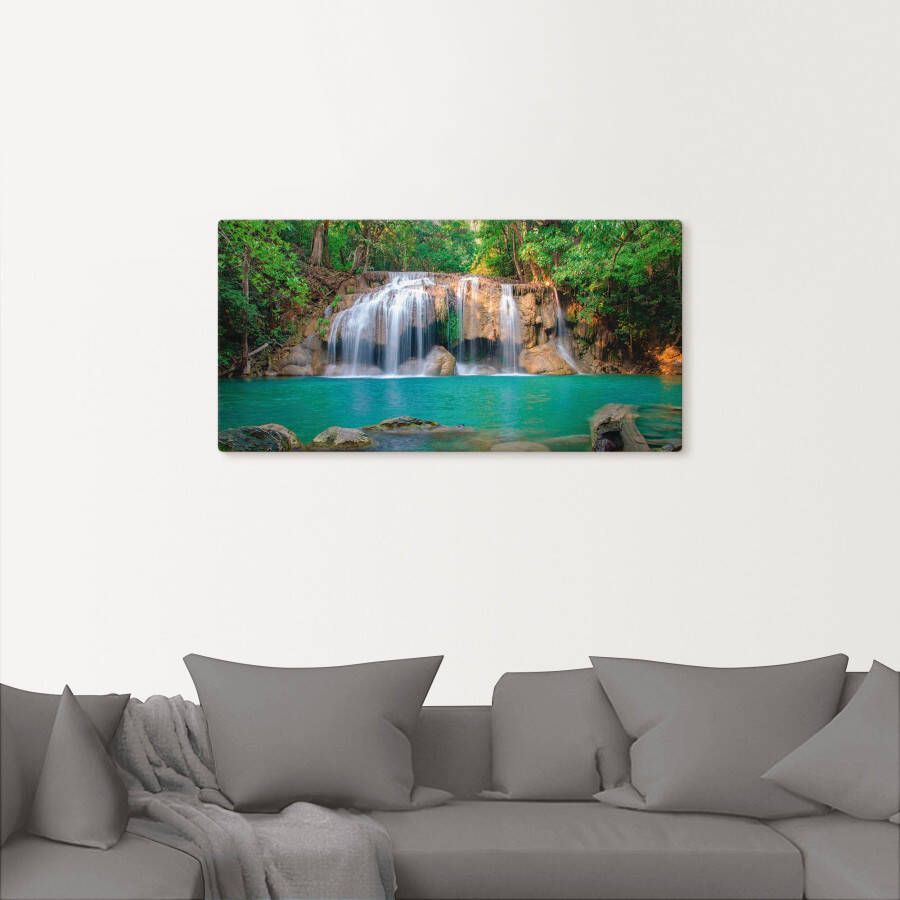 Artland Artprint op linnen Waterval in het bos nationaal park