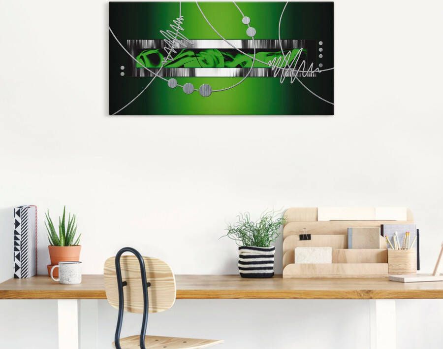 Artland Artprint op linnen Zilver abstract op groen gespannen op een spieraam