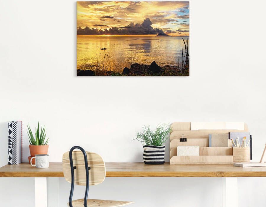 Artland Artprint op linnen Zonsondergang met een boot