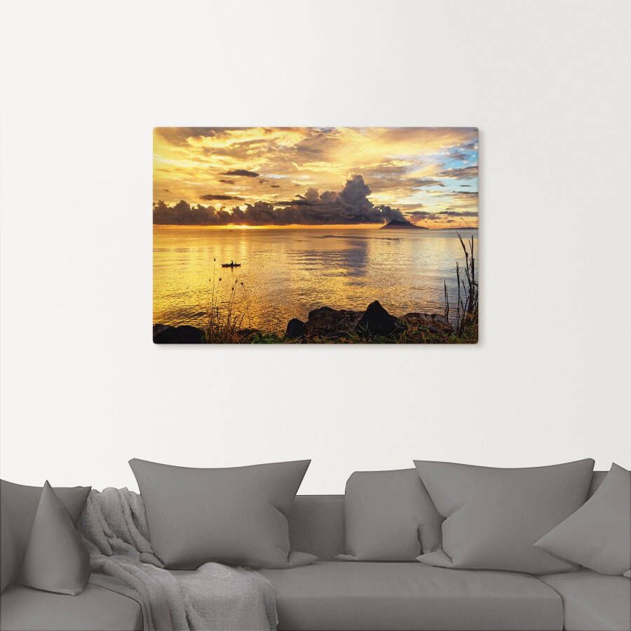 Artland Artprint op linnen Zonsondergang met een boot