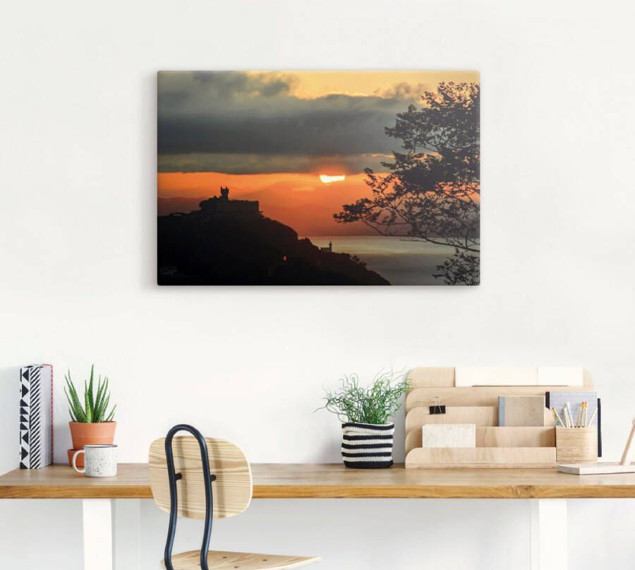 Artland Artprint op linnen Zonsondergang San Sebastian Donostia