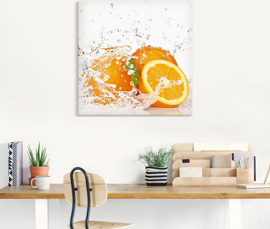 Artland Artprint Orange met spatwater als artprint op linnen poster muursticker in verschillende maten