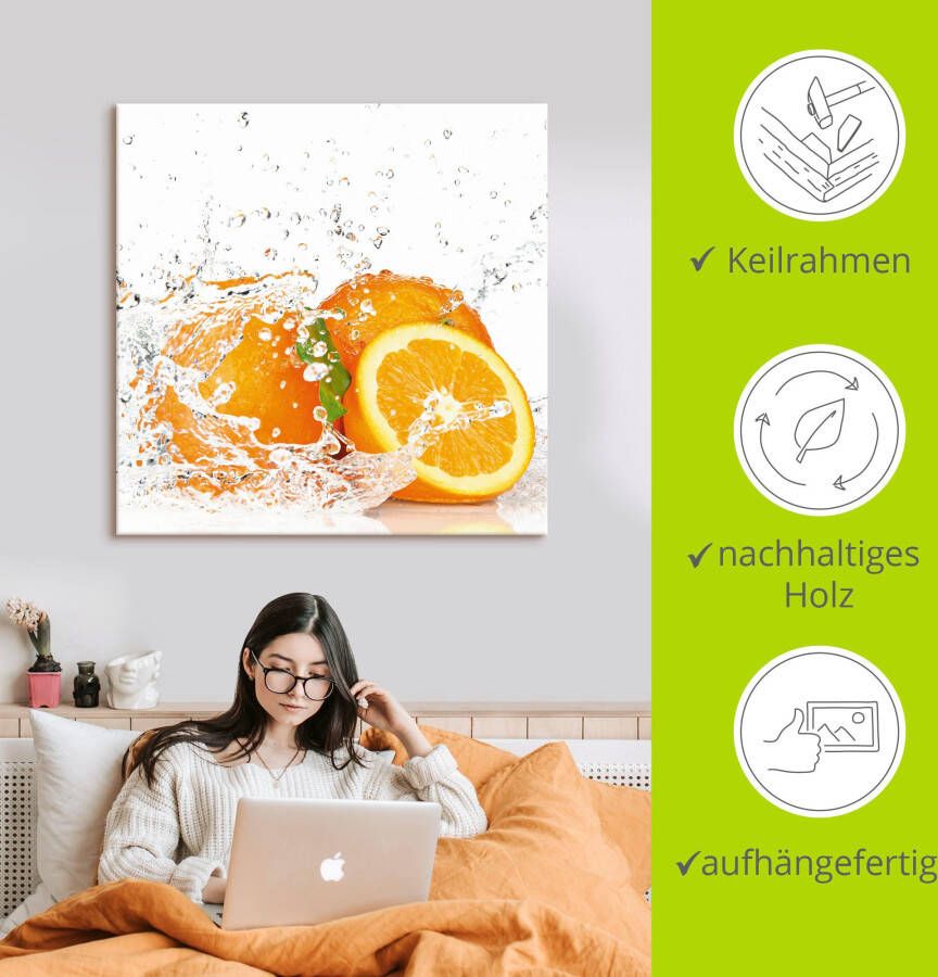 Artland Artprint Orange met spatwater als artprint op linnen poster muursticker in verschillende maten