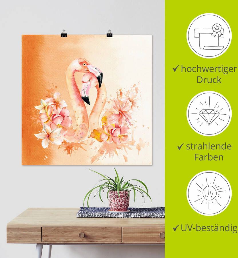 Artland Artprint Oranje flamingo In Love- illustratie als artprint op linnen poster in verschillende formaten maten