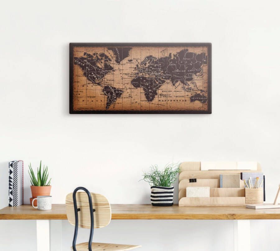 Artland Artprint Oude wereldkaart als artprint op linnen poster muursticker in verschillende maten