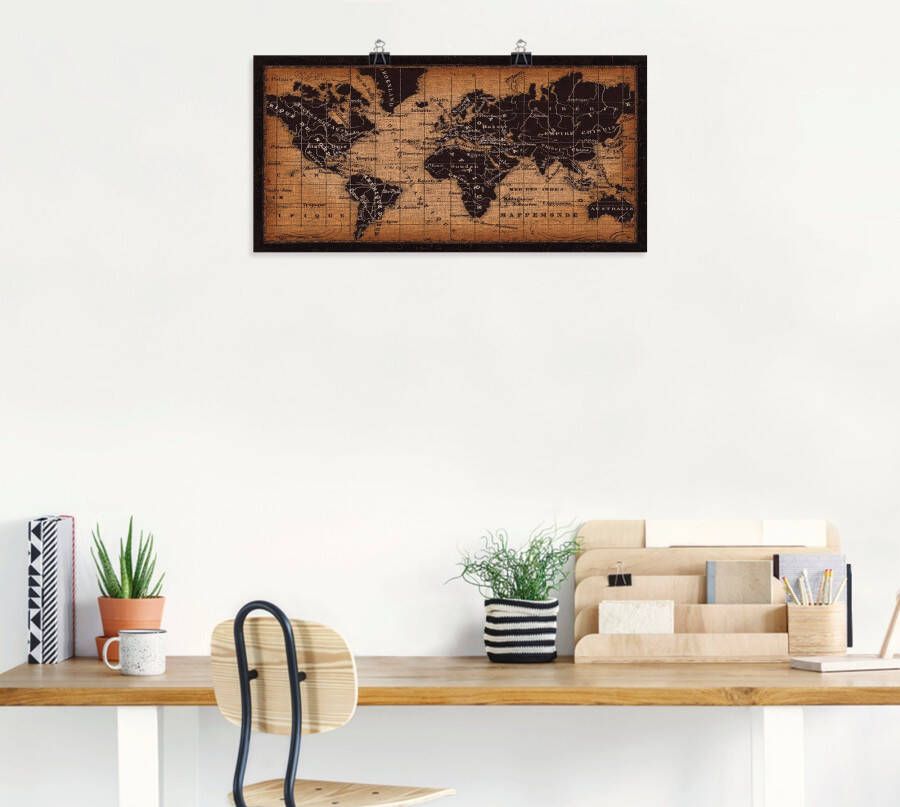 Artland Artprint Oude wereldkaart als artprint op linnen poster muursticker in verschillende maten