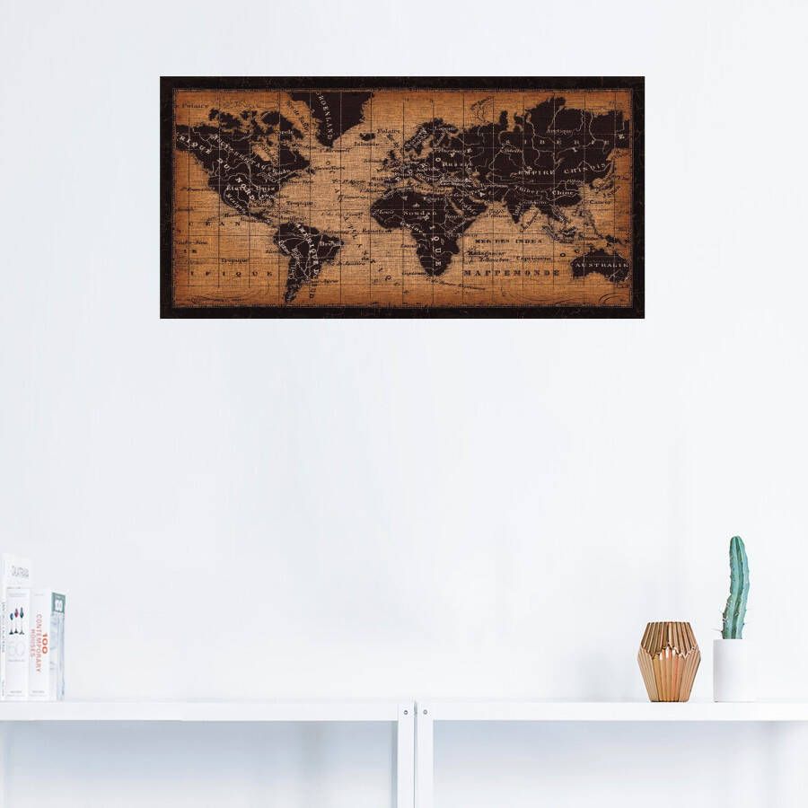 Artland Artprint Oude wereldkaart als artprint op linnen poster muursticker in verschillende maten